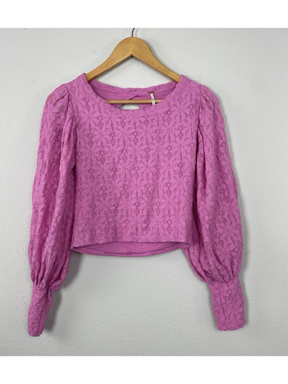 Free People Tea Time Plumeria Balloon Sleeve Pink Top Size Small Cut Out Back